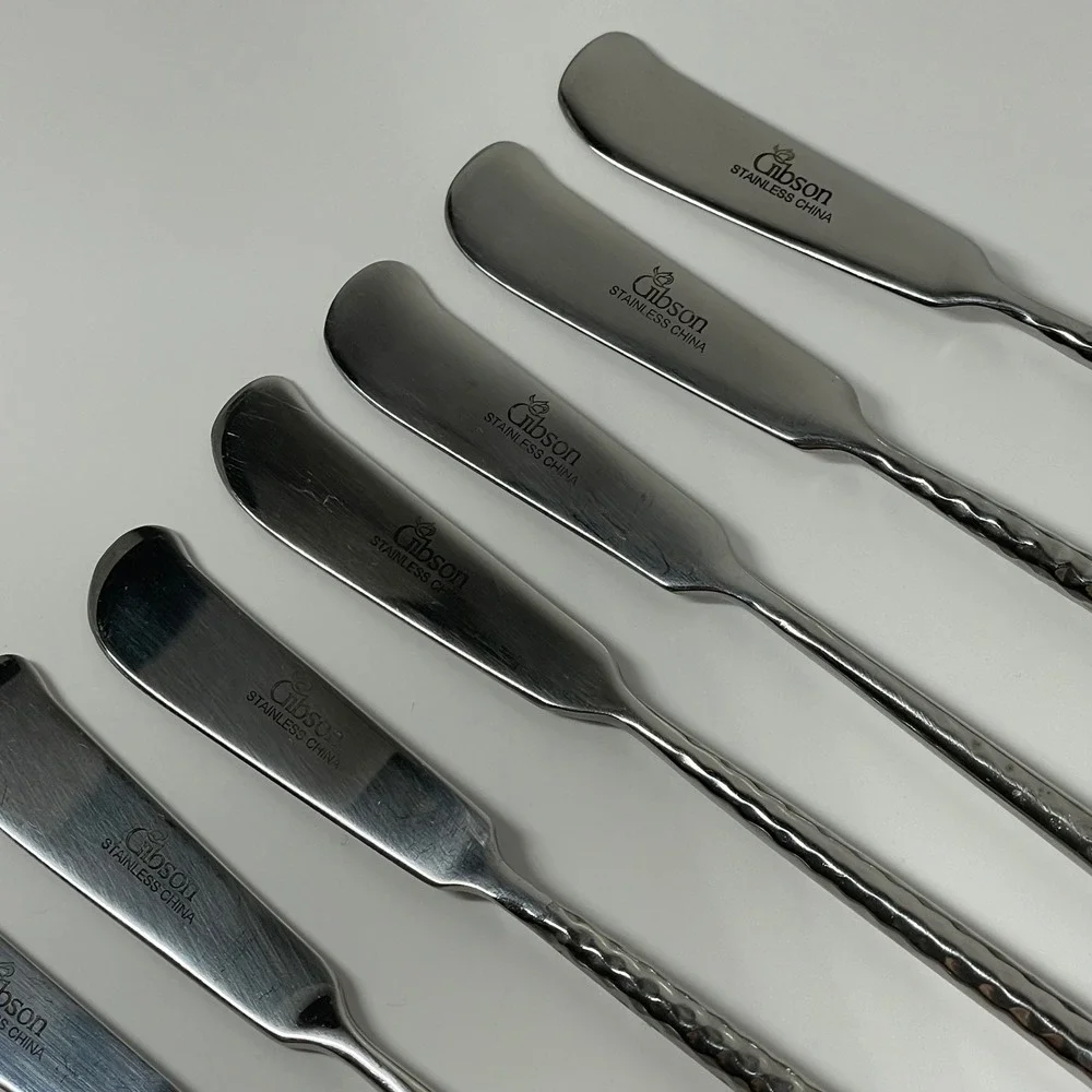 Gibson Stainless China Butter Spreader Set of 11 Hammered Handle Silver 5.75in